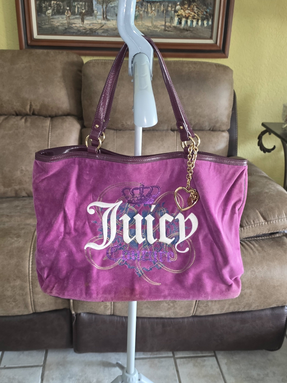 Juicy Couture Pink Suede XL Tote with Heart Charm